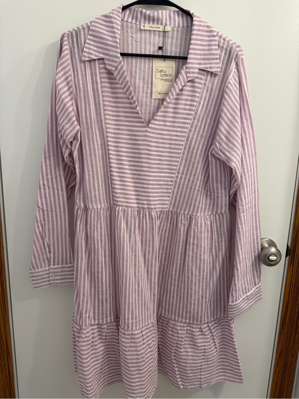 Salty Lemon Pink Striped V-Neck Shirt Dress